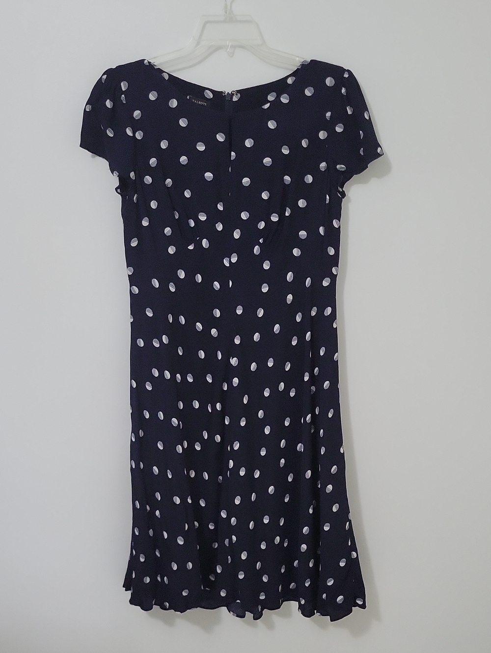 Talbots Navy and White Polka Dot Cap-Sleeve A-Line Dress, Suze 6